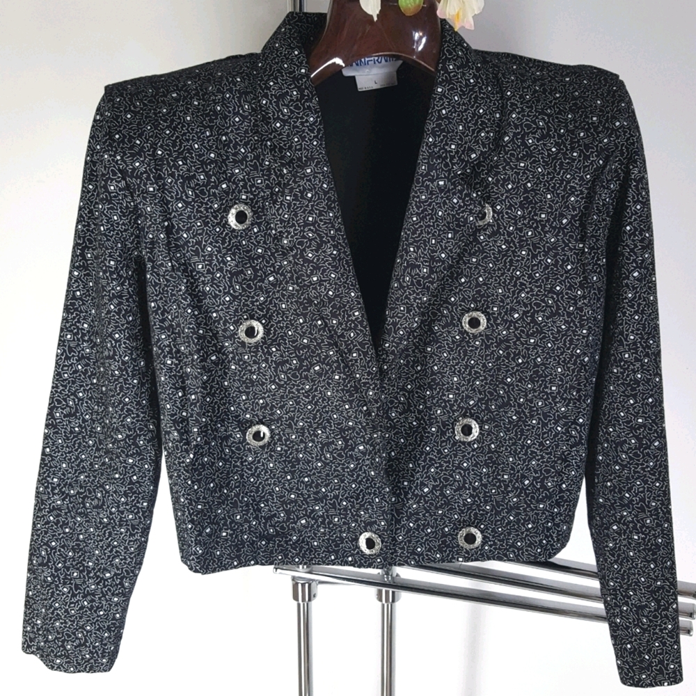 90's-Y2K 🖤Vintage Oversized Shoulder Crop Patterned Blazer Jacket|